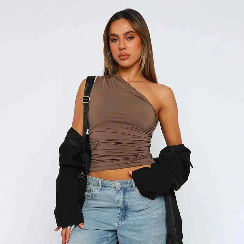 Women's One Shoulder Ruched Crop Top