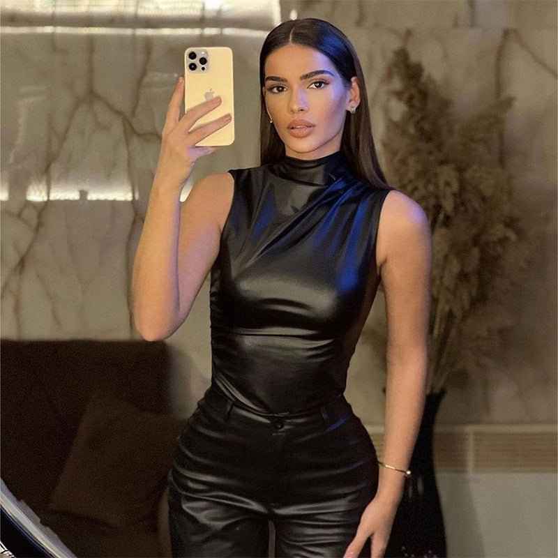 Women's Leather Sleeveless Top