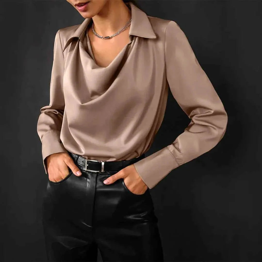 Satin Cowl Neck Blouse Shirt
