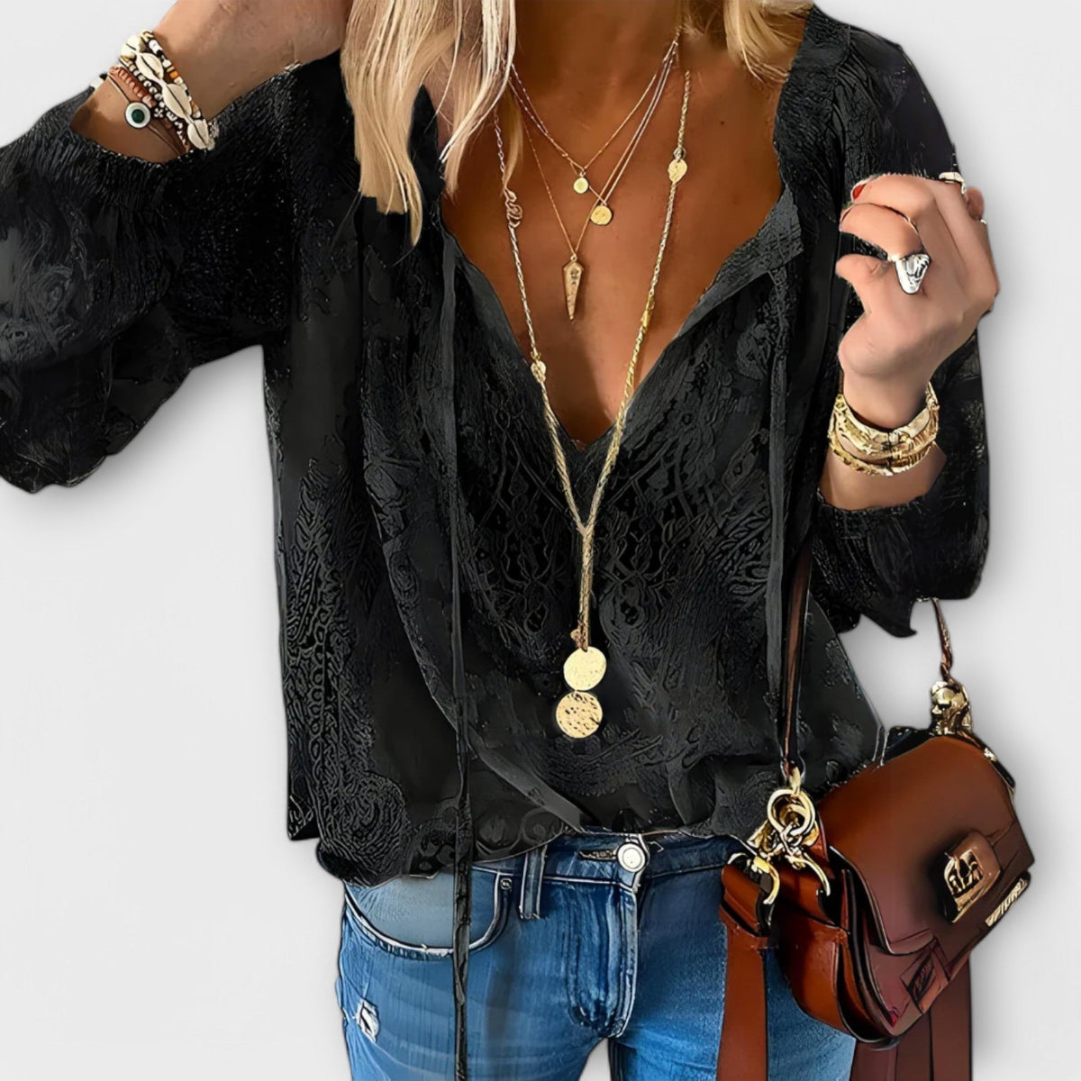 Women’s Boho Lace V-Neck Blouse