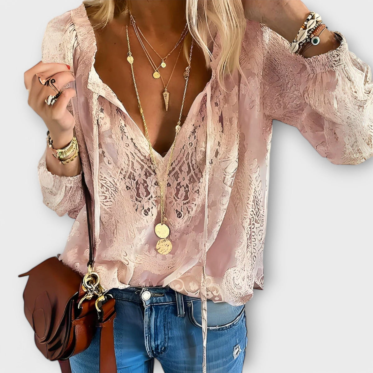 Women’s Boho Lace V-Neck Blouse