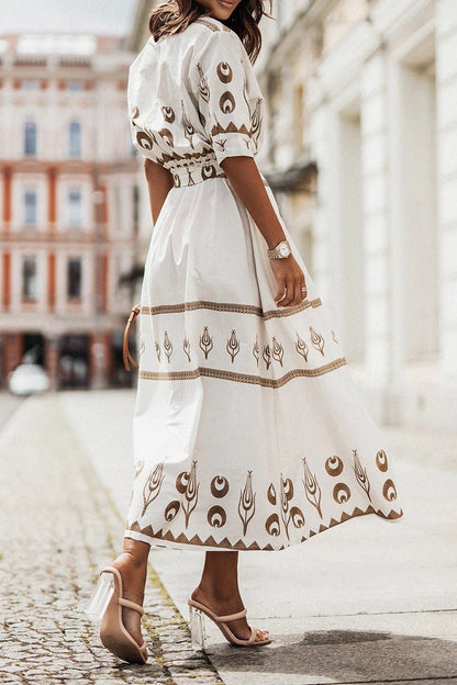 Women's Belted Geometric Midi Dress