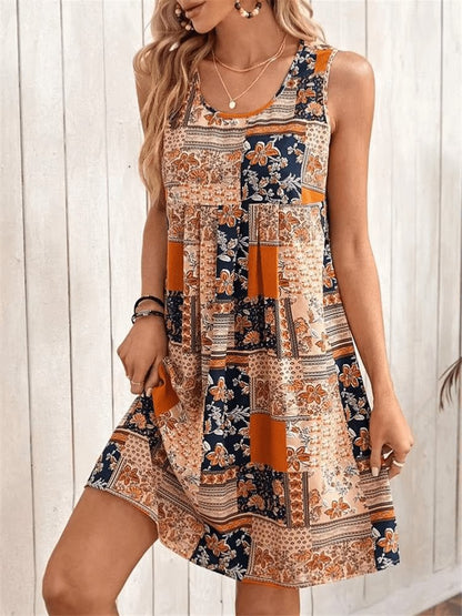 Women's Patchwork Sleeveless Boho Dress