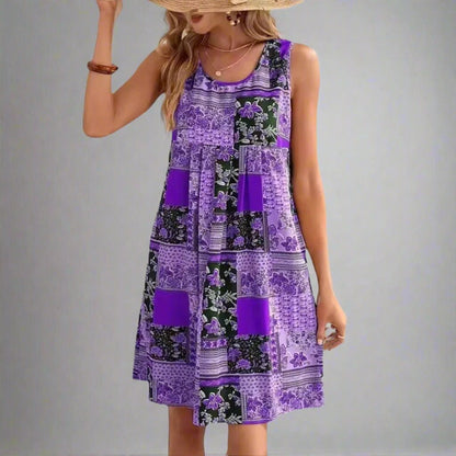Women's Patchwork Sleeveless Boho Dress