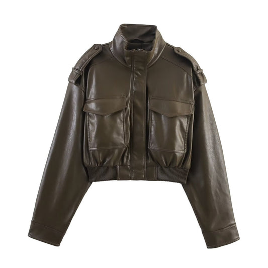 Women's Faux Leather Bomber Jacket