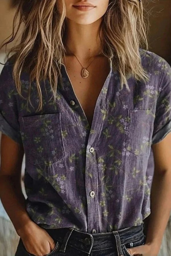 Women's Cotton Lapel Collar Blouse