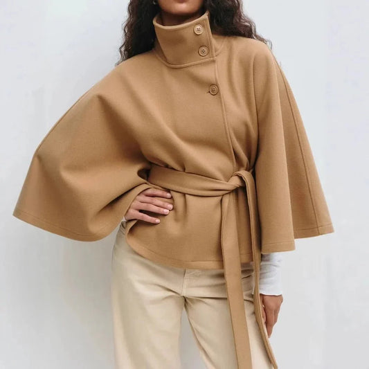 Women's Elegant Cape Belted Coat