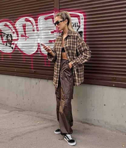 Oversized Plaid Blouse Shirt