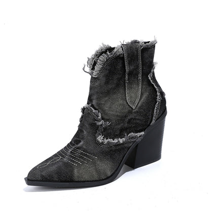 Women's Denim Pointed Cowboy Boots