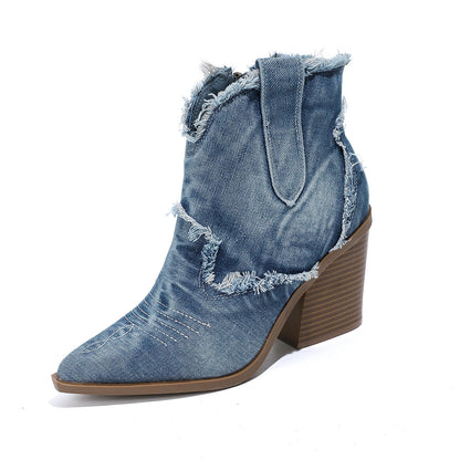 Women's Denim Pointed Cowboy Boots