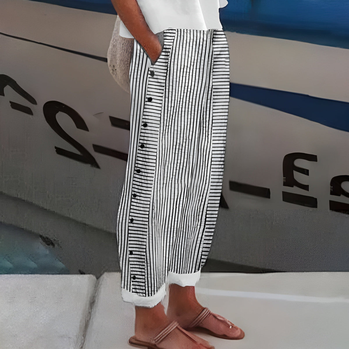 Women’s Striped Casual Button Pants