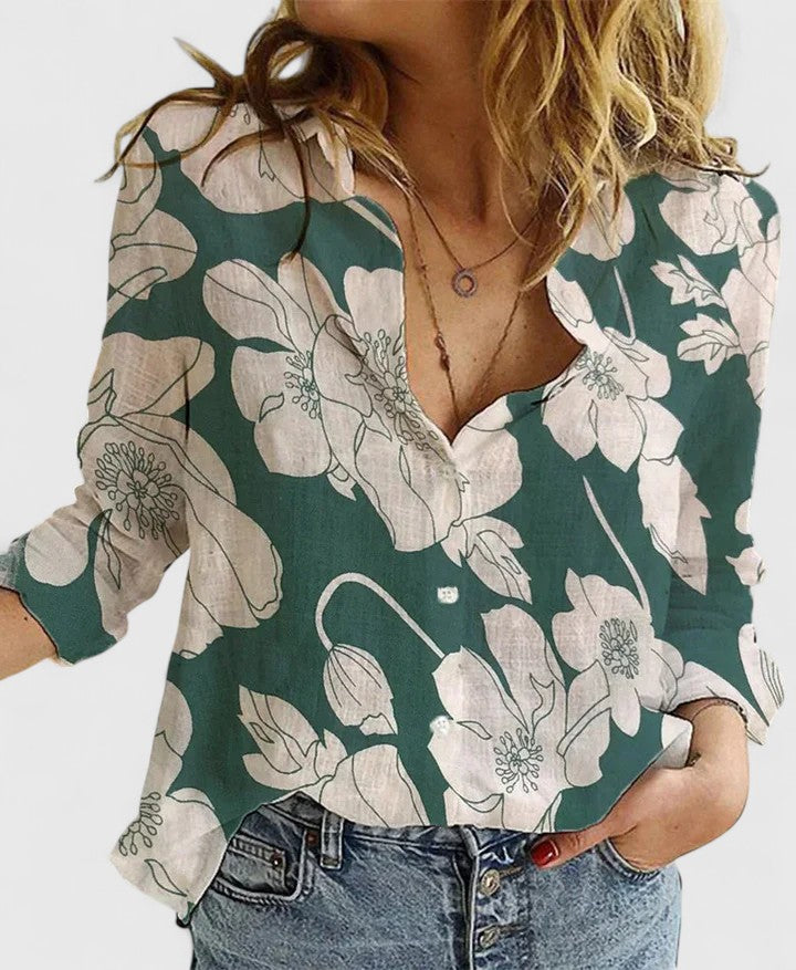 Women’s Linen V Neck Button Blouse