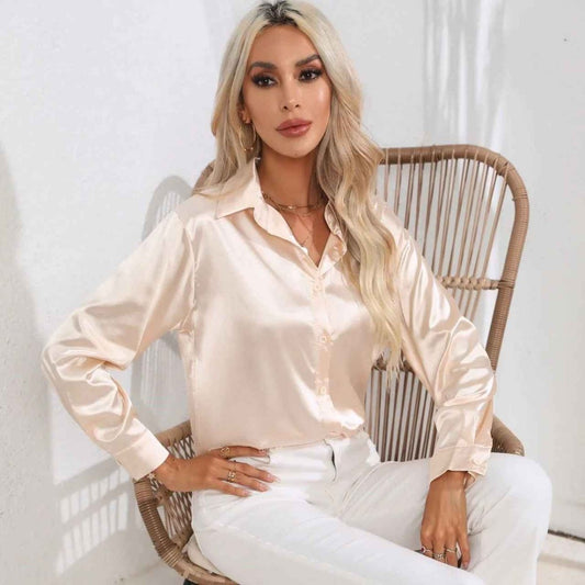 Satin Button Down Blouse Shirt