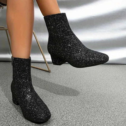 Women's Glitter Block Heel Boots