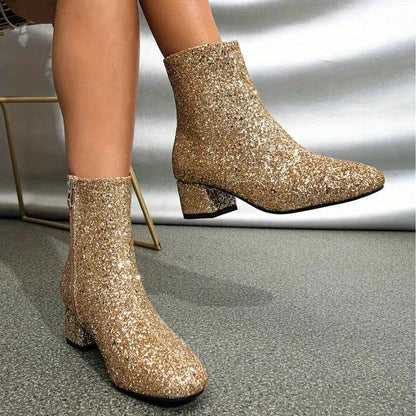 Women's Glitter Block Heel Boots