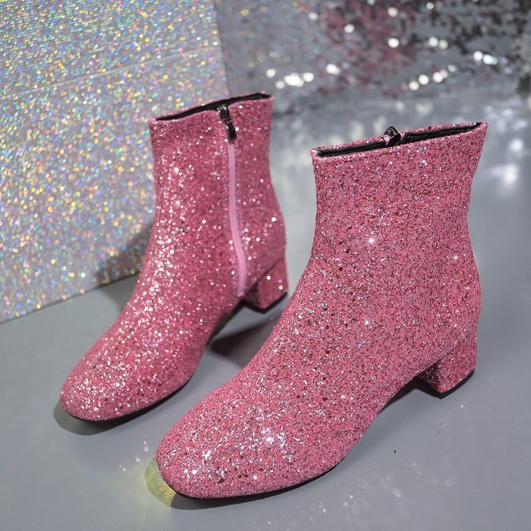 Women's Glitter Block Heel Boots