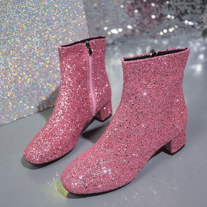 Women's Glitter Block Heel Boots