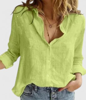 Women’s Linen V Neck Button Blouse