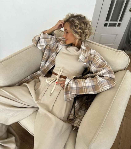 Womens Oversized Plaid Blouse