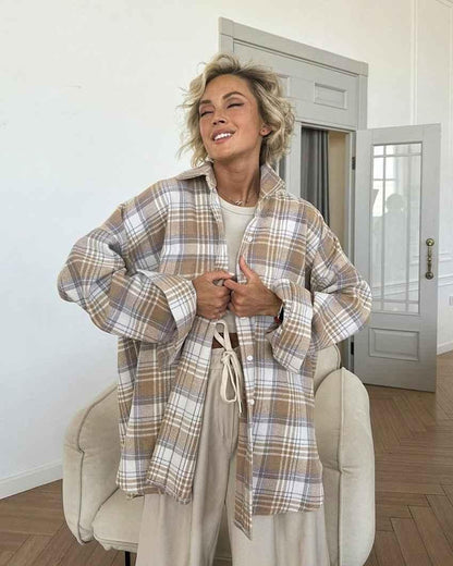 Womens Oversized Plaid Blouse