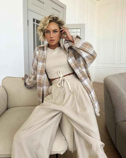 Womens Oversized Plaid Blouse