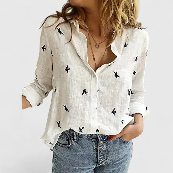 Women’s Linen V Neck Button Blouse