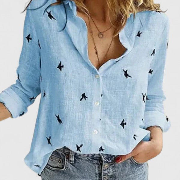 Women’s Linen V Neck Button Blouse