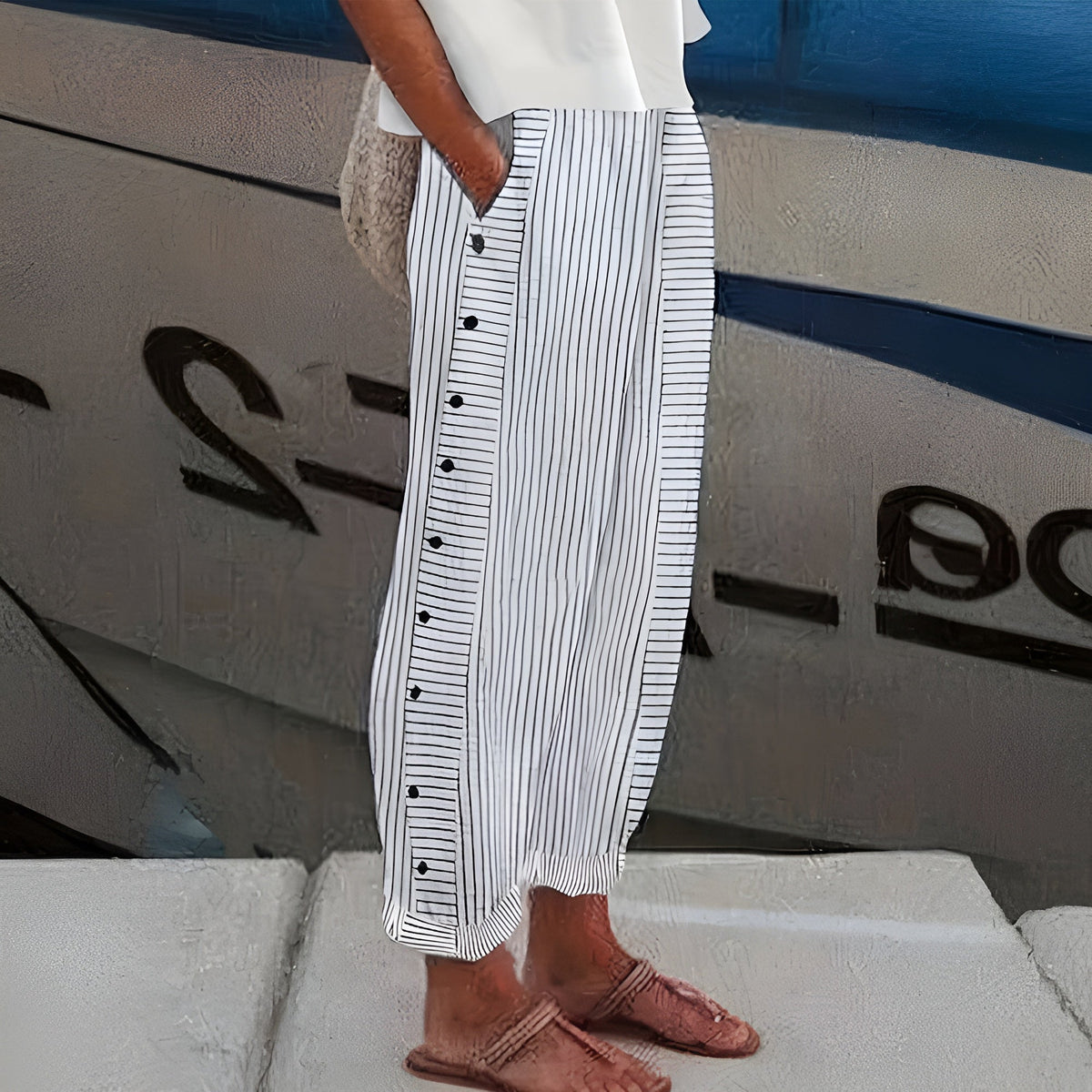 Women’s Striped Casual Button Pants