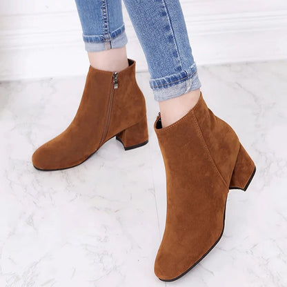 Women's Suede Block Heel Boots
