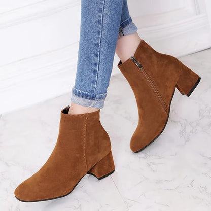 Women's Suede Block Heel Boots