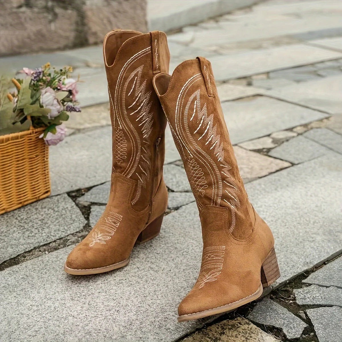 Women's Suede Western Block Boots