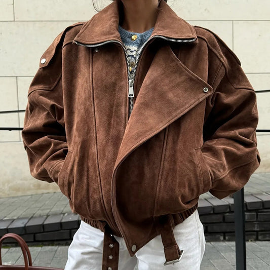 Women's Oversized Suede Bomber Jacket
