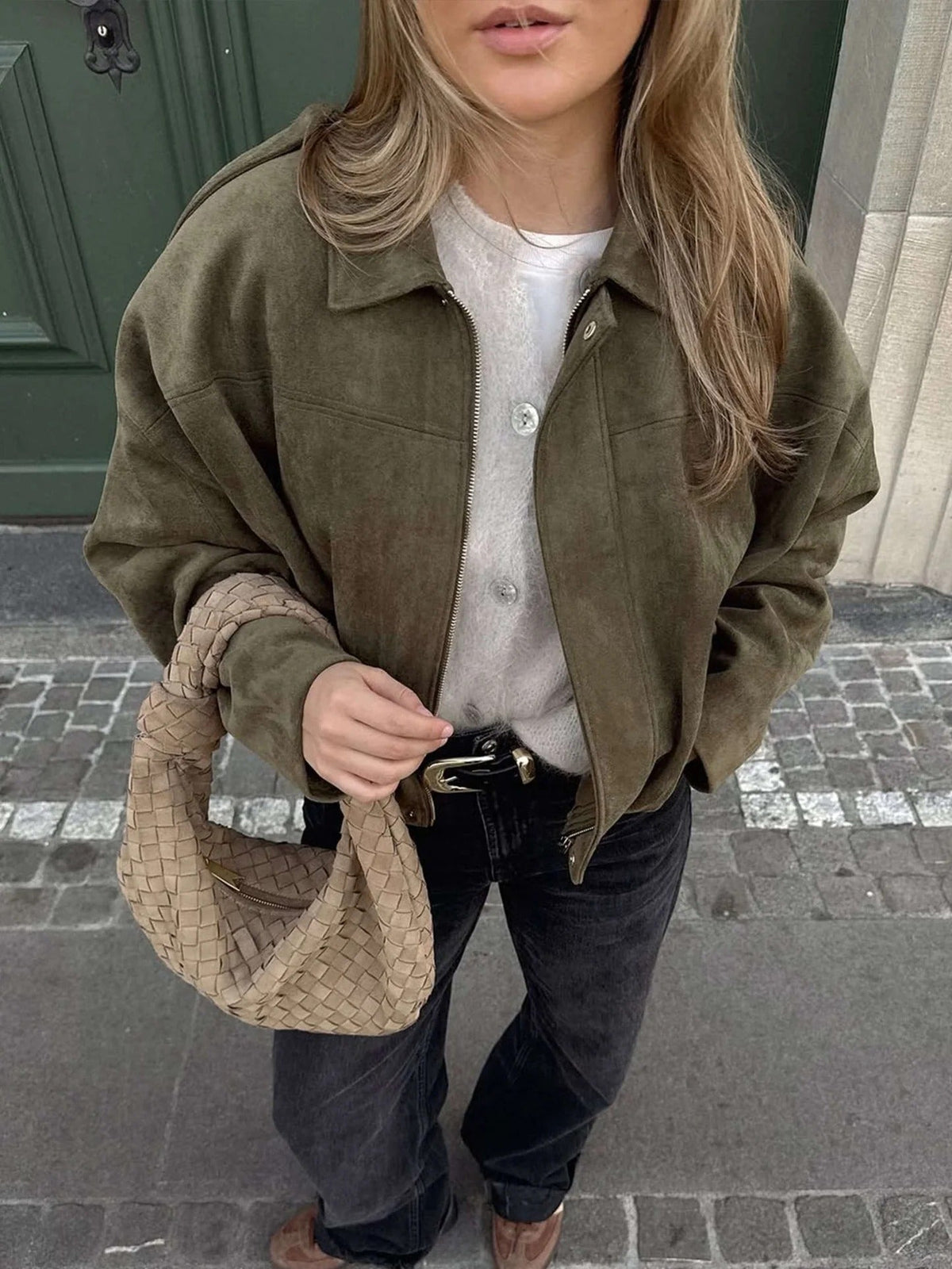 Women's Faux Suede Bomber Jacket