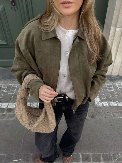 Women's Faux Suede Bomber Jacket