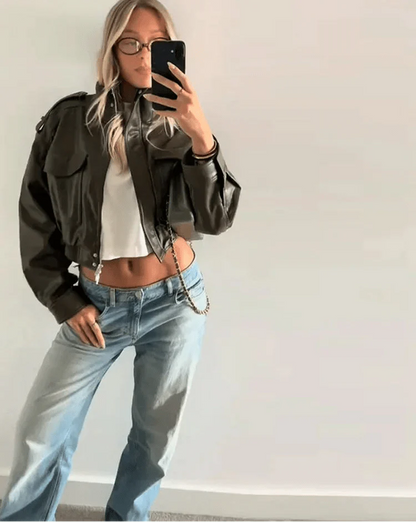 Women's Faux Leather Bomber Jacket
