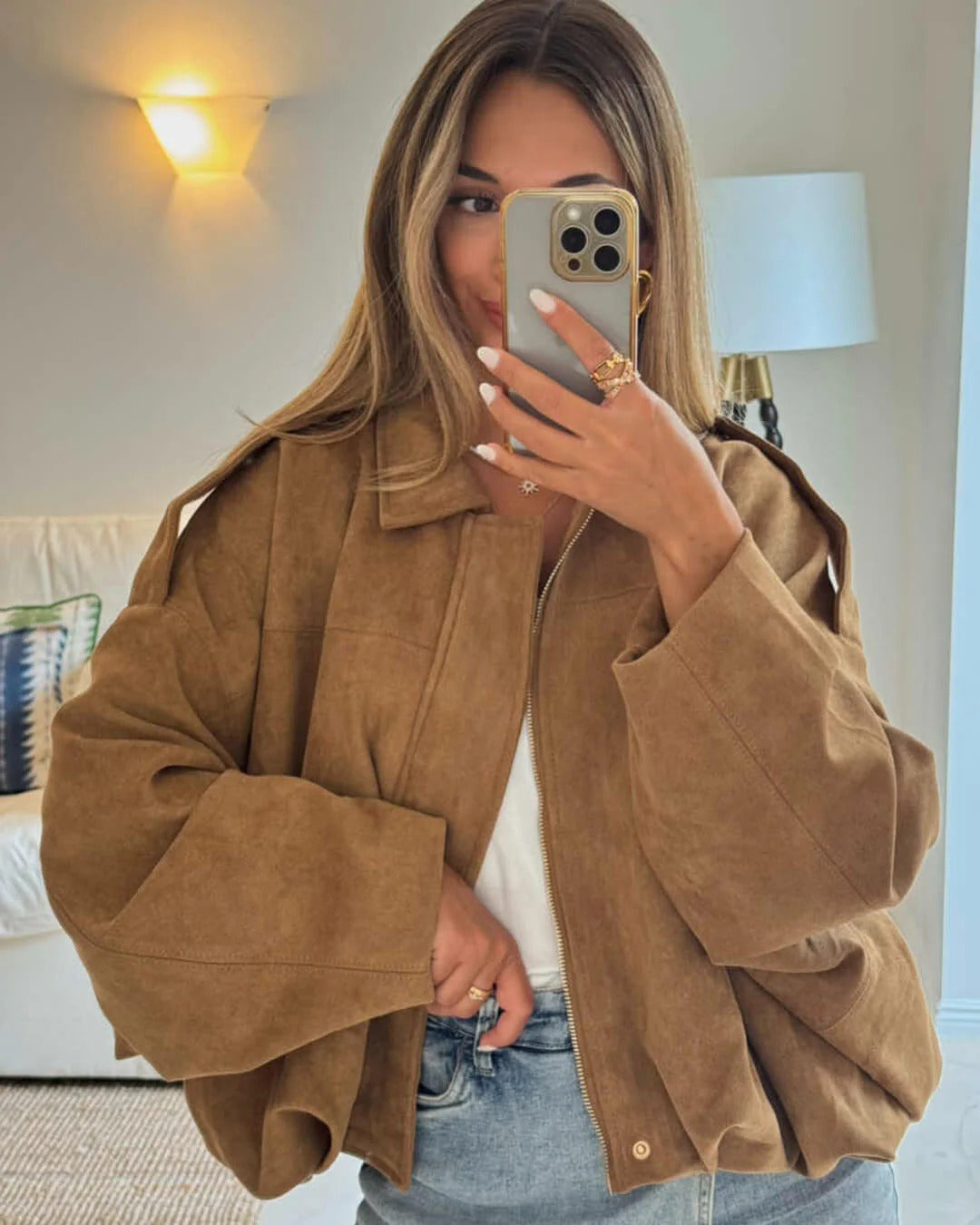 Women's Faux Suede Bomber Jacket