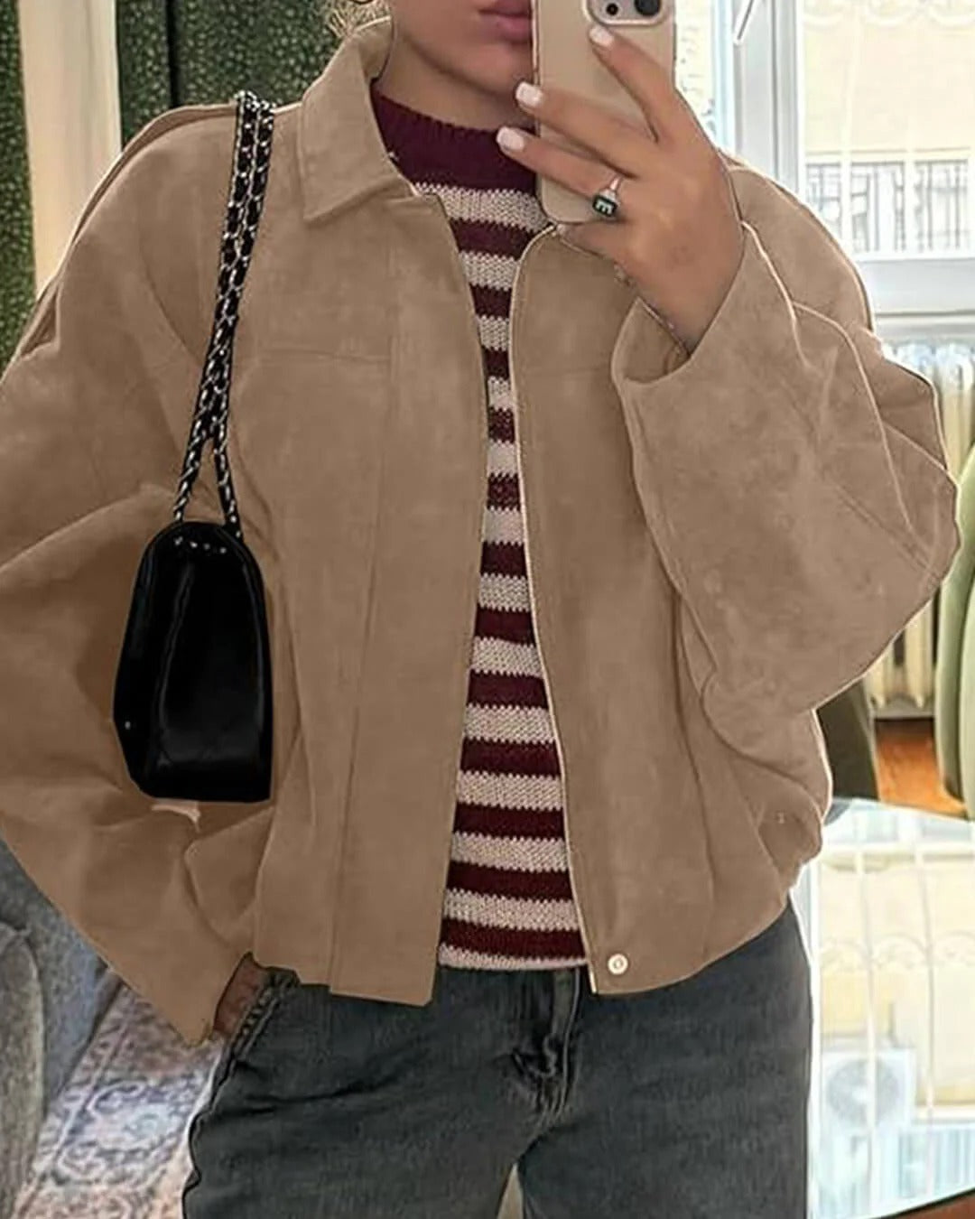 Women's Faux Suede Bomber Jacket