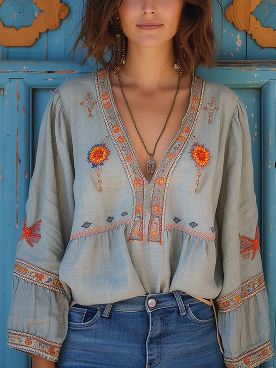 Women’s Bohemian Embroidered Blouse