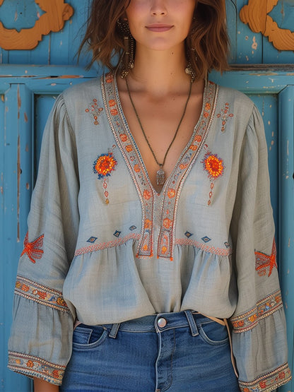 Women’s Bohemian Embroidered Blouse