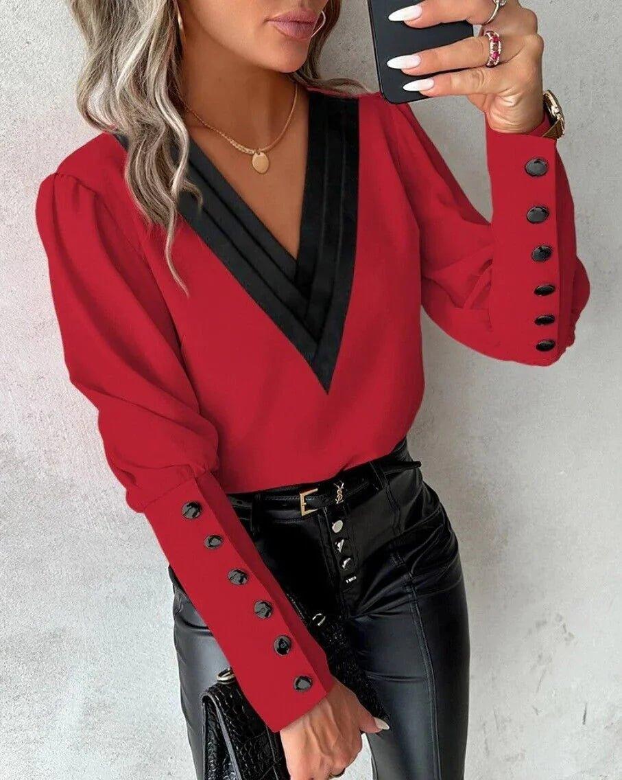V-Neck Long Sleeve Blouse shirt