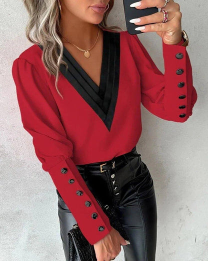 V-Neck Long Sleeve Blouse shirt
