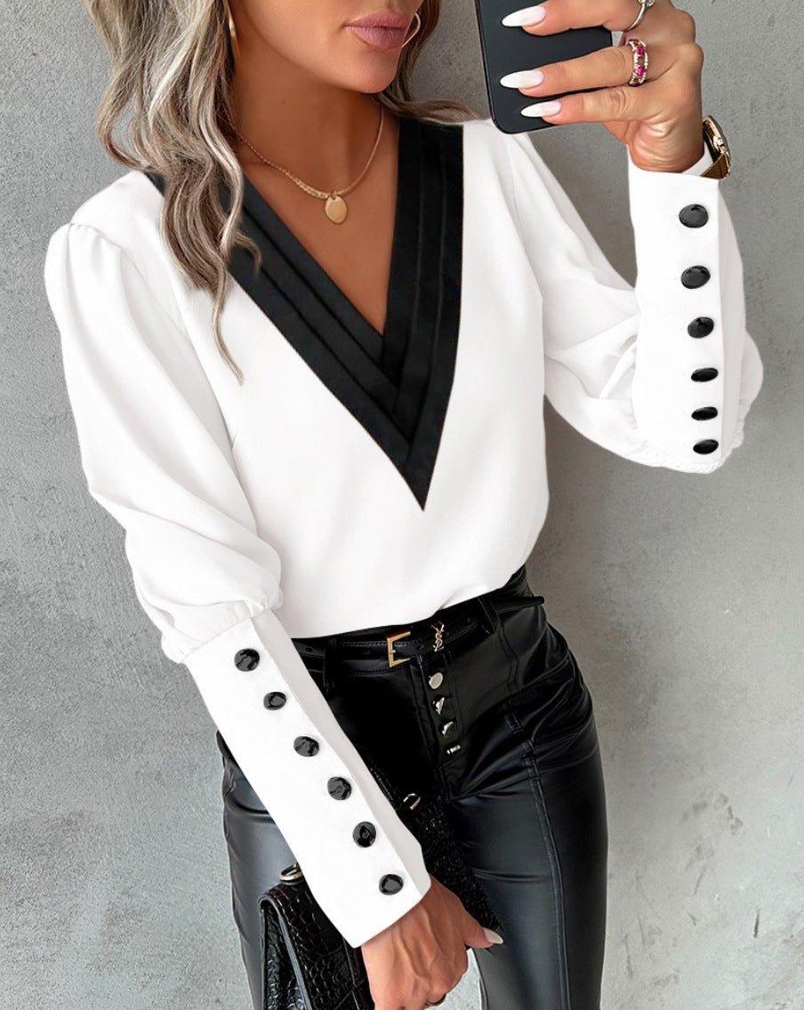 V-Neck Long Sleeve Blouse shirt