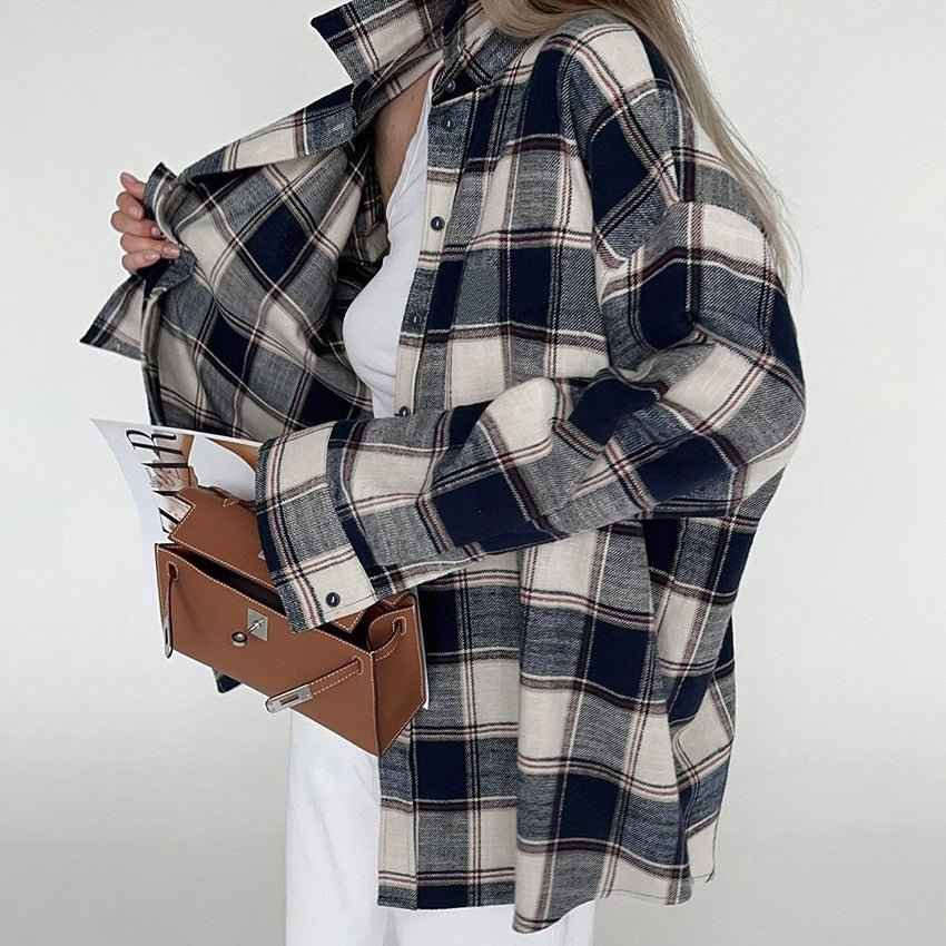 Women's Oversized Plaid Cotton Shirt