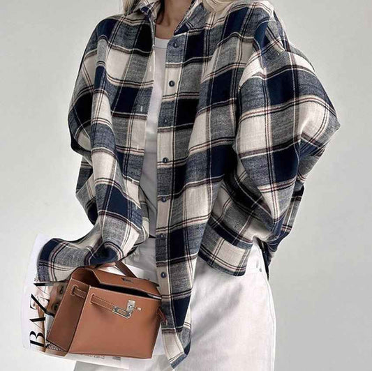 Women's Oversized Plaid Cotton Shirt