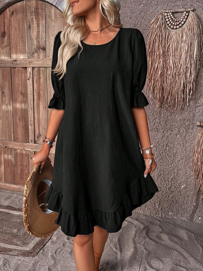 Women's Linen Ruffle Mini Dress