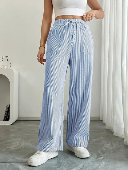 Women’s Linen Striped Wide Leg Trousers
