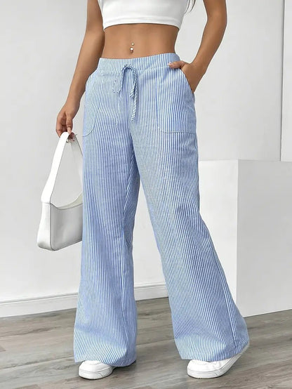 Women’s Linen Striped Wide Leg Trousers