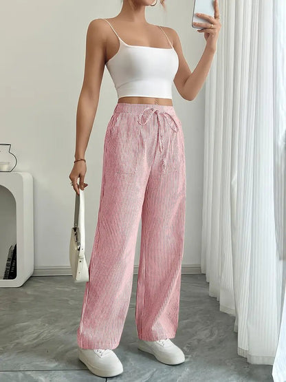 Women’s Linen Striped Wide Leg Trousers