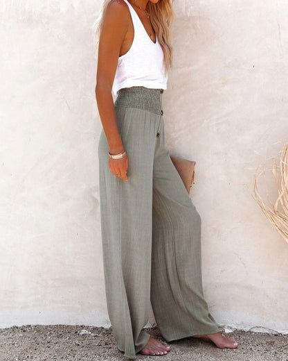 Women's Smocked Wide-Leg Trousers