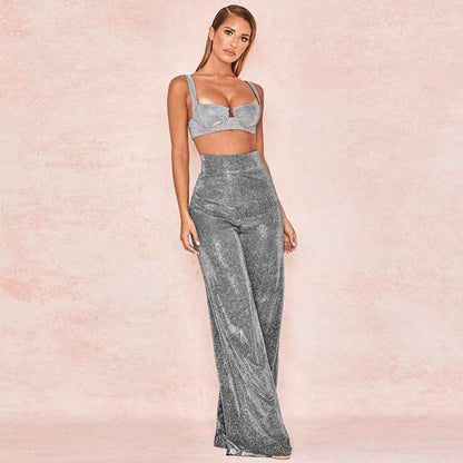 Women's Glitter High-Waist Trousers